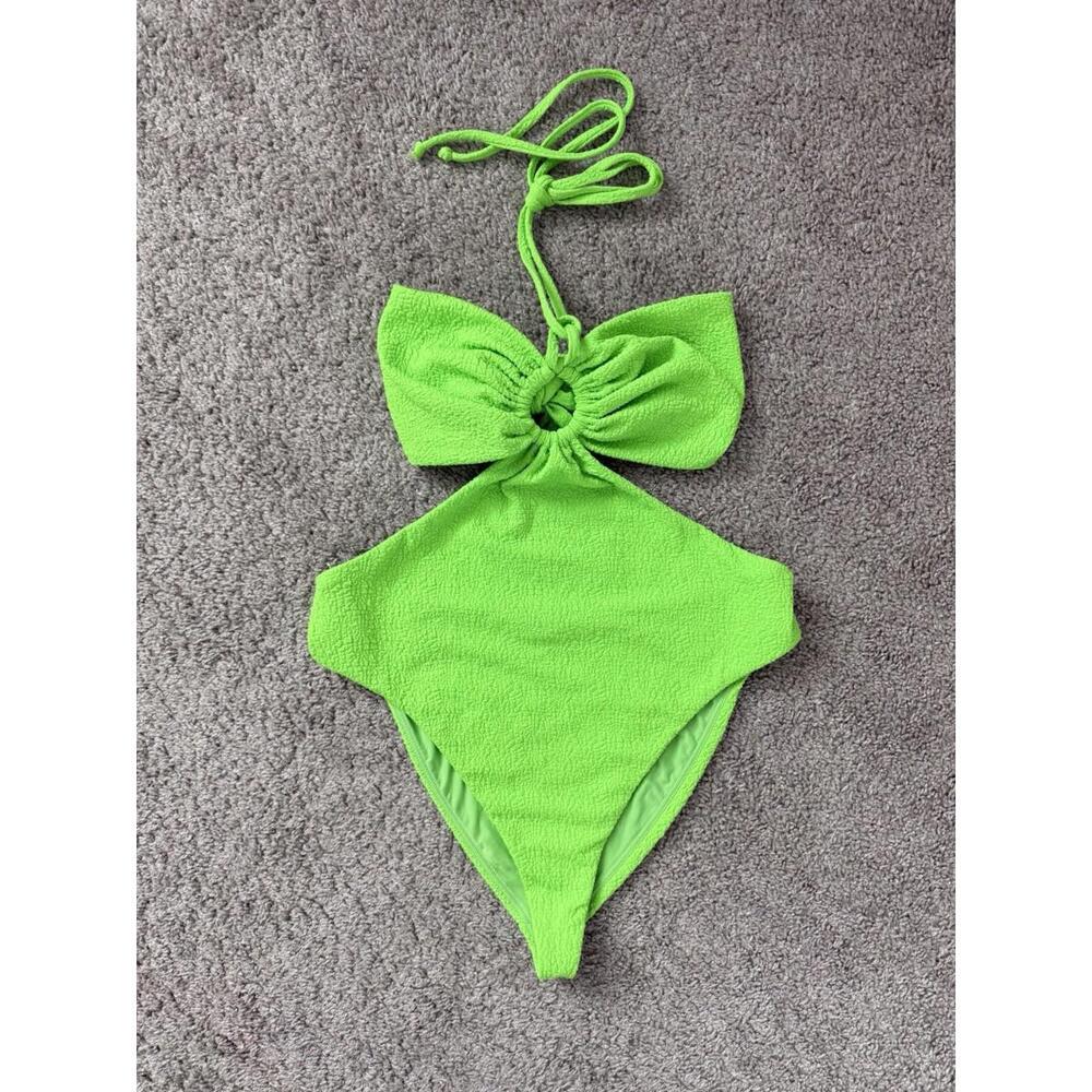 Mara Hoffman Swimsuit Sz‎ L Blanca Cutout One Piece Swimsuit Lime Green Textured